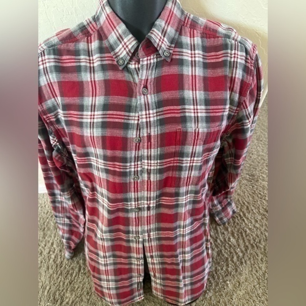 Men’s pre own as is Eddie Bauer large tall plaid long sleeve button front shirt - Picture 1 of 7